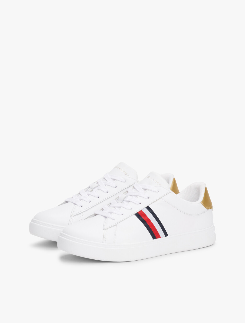 Essential Leather Court Trainers, White, hi-res
