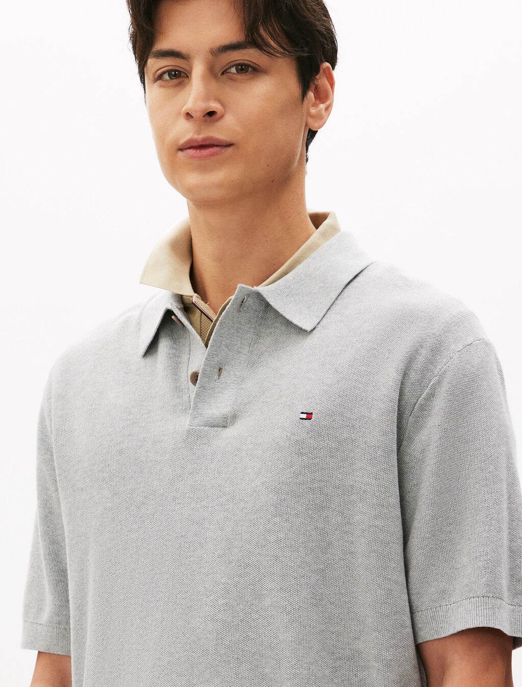微粒針織紋理短袖 Polo 衫, Light Grey Heather, hi-res