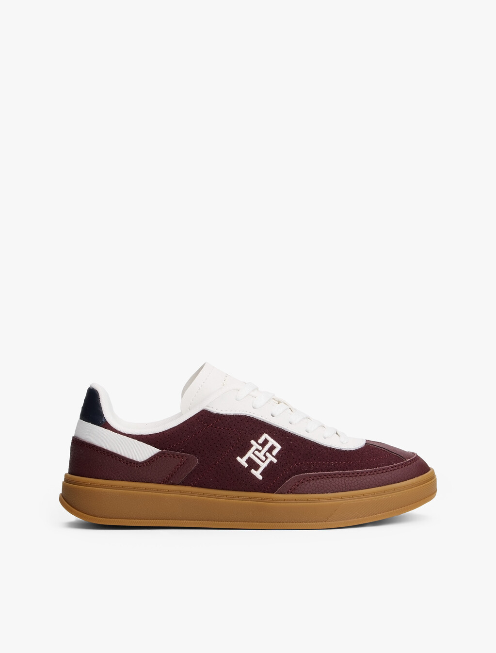 TH Monogram 拼色運動鞋, Burgundy Velvet/Ecru, hi-res