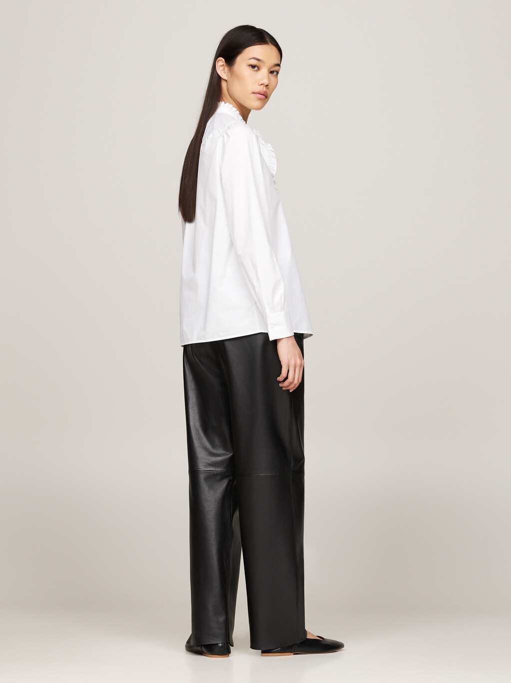 Ruffle Mock Turtleneck Regular Fit Shirt, Th Optic White, hi-res