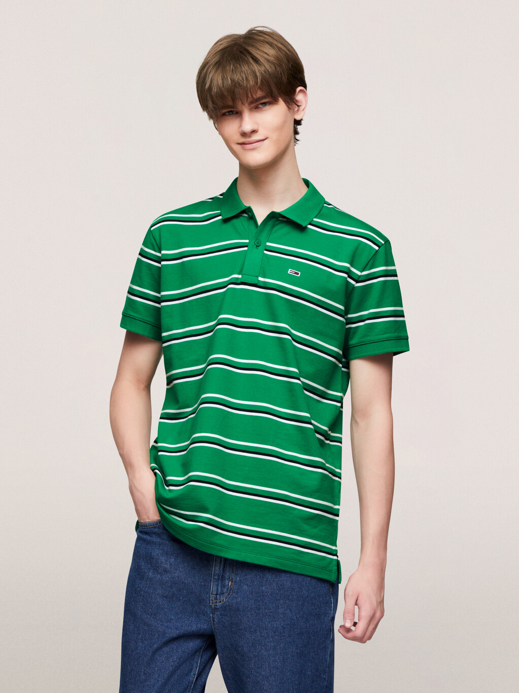 Essential Stripe Polo, Green Malachite, hi-res