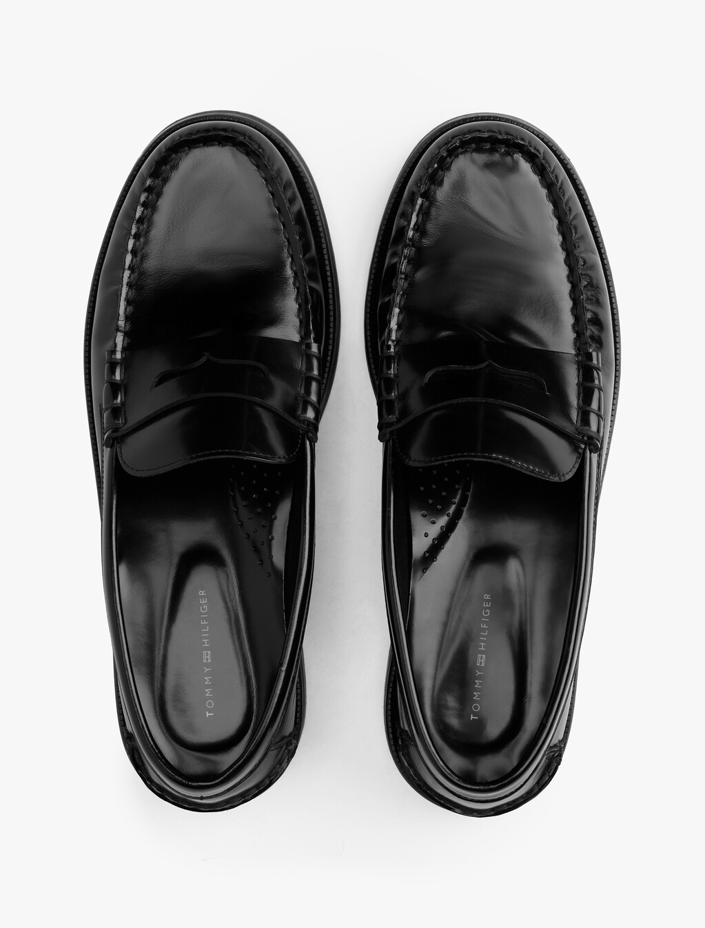 Leather Embossed Logo Loafers, Black, hi-res