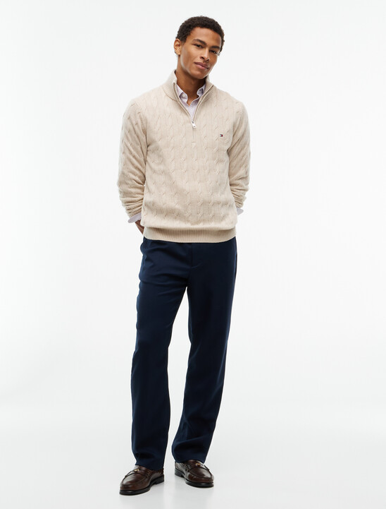 Pure Lambswool Cable Knit Quarter-Zip Jumper