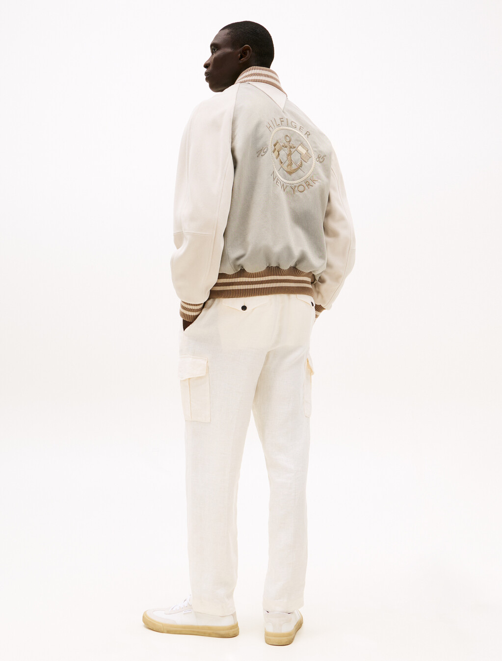 Suede Varsity Bomber Jacket, Sandalwood, hi-res