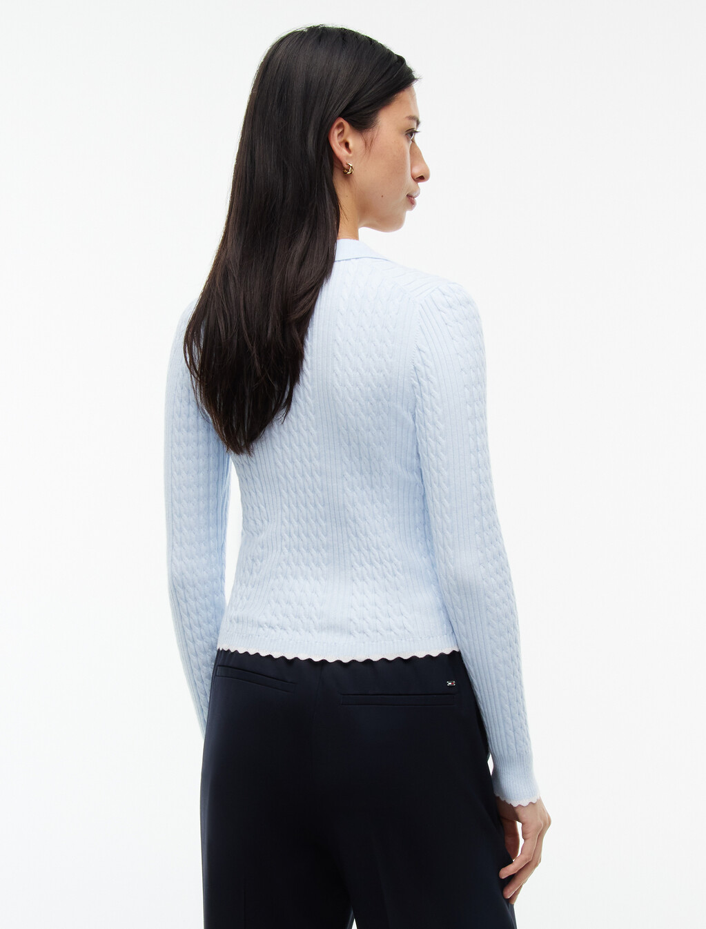 Micro Cable Knit Slim Polo Jumper, Sheer Blue, hi-res