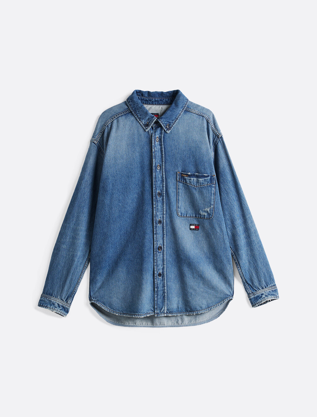 寬鬆仿舊牛仔襯衫式外套, Denim Medium, hi-res