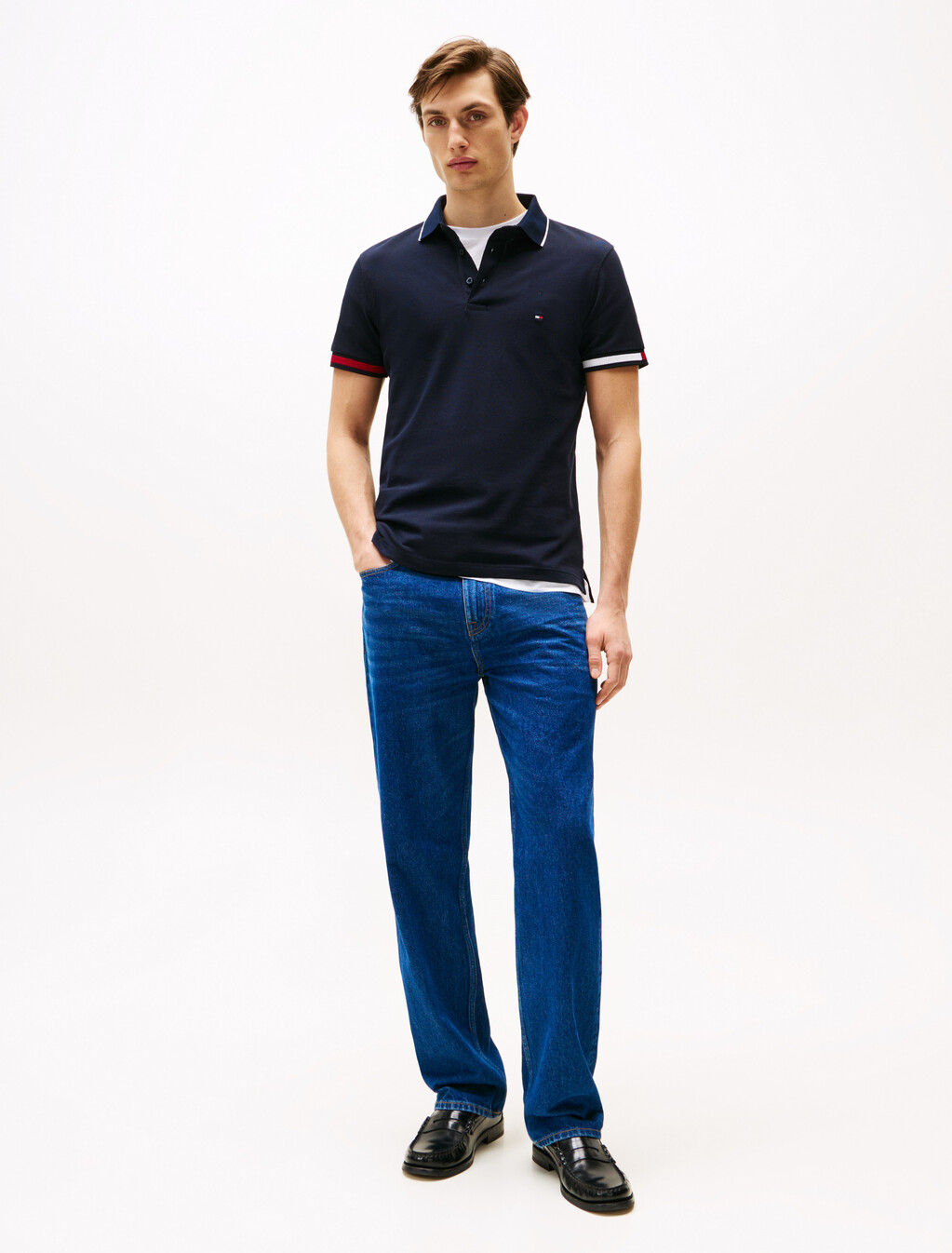 Slim Fit Signature Cuff Polo Shirt, Desert Sky, hi-res