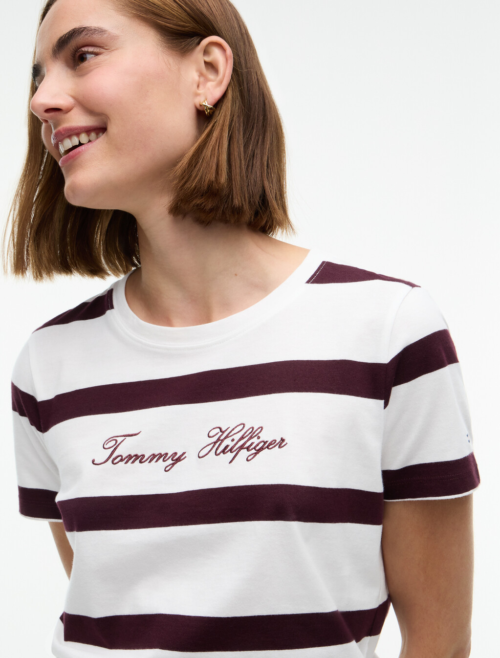 Script Logo Stripe T-Shirt, Wide Stp Ecru / Deep Burgundy, hi-res