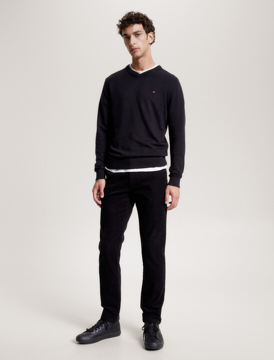 Cotton Cashmere V-Neck Jumper, Black Cotton Cashmere V-Neck Jumper