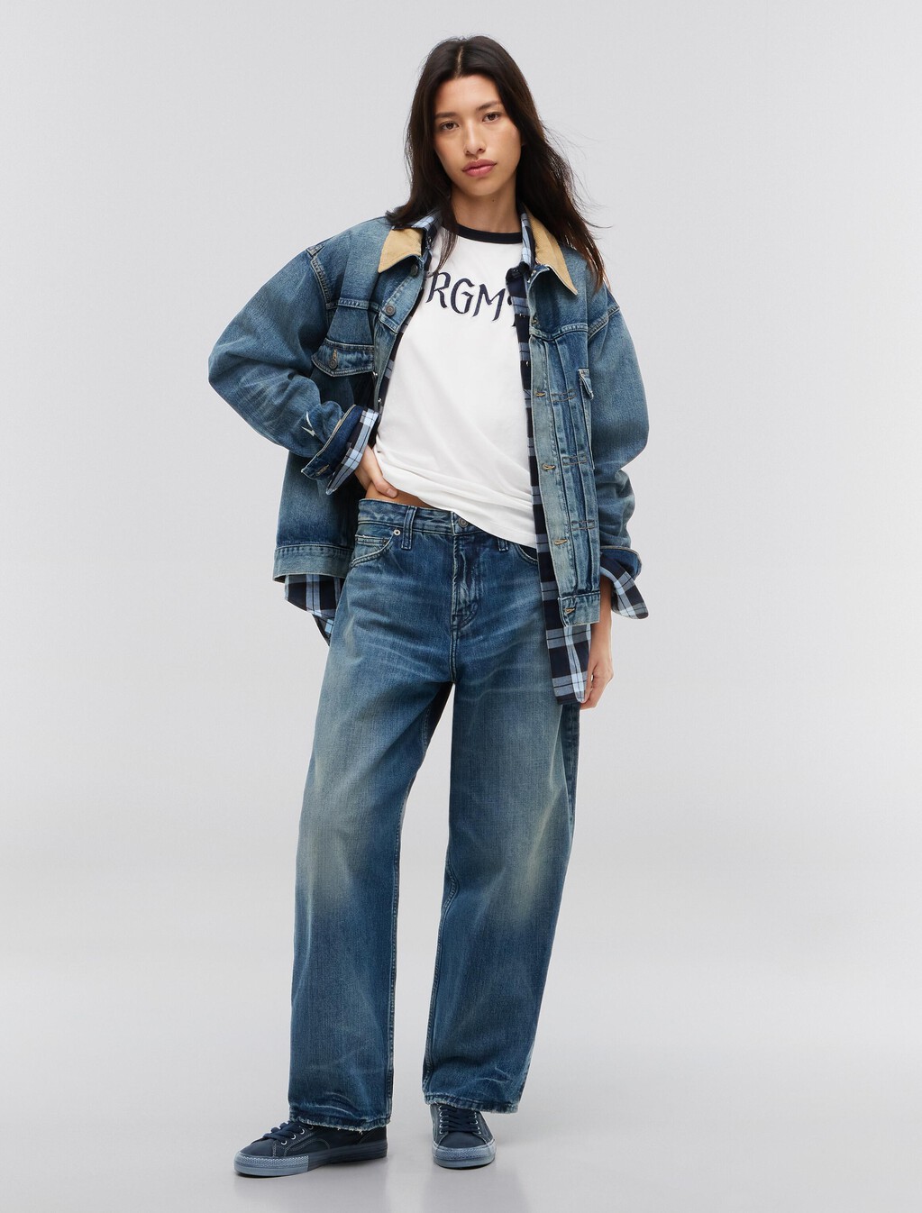 寬版牛仔褲, Mid Wash Denim, hi-res