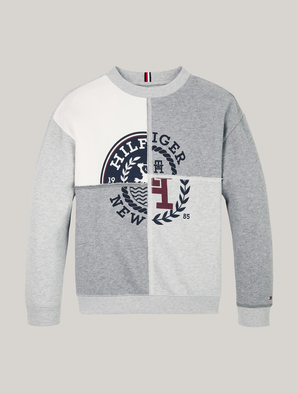 Boys Monotype Spliced Print Sweatshirt, Grey Heather Mix, hi-res