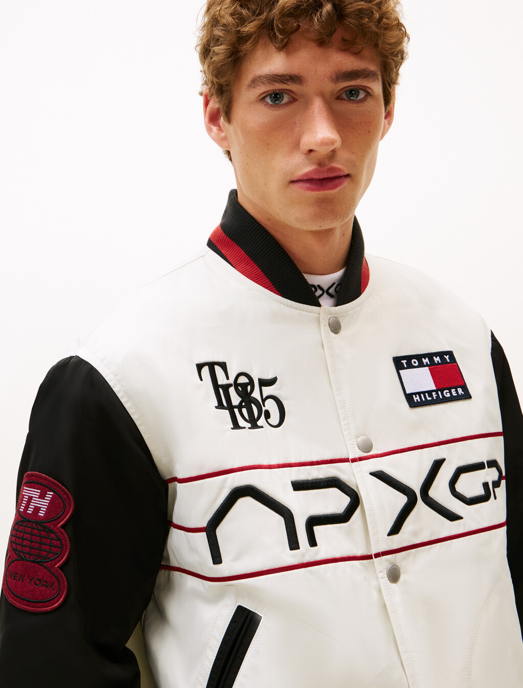 APXGP 系列緞面方版棒球外套, White/Red/Black, hi-res