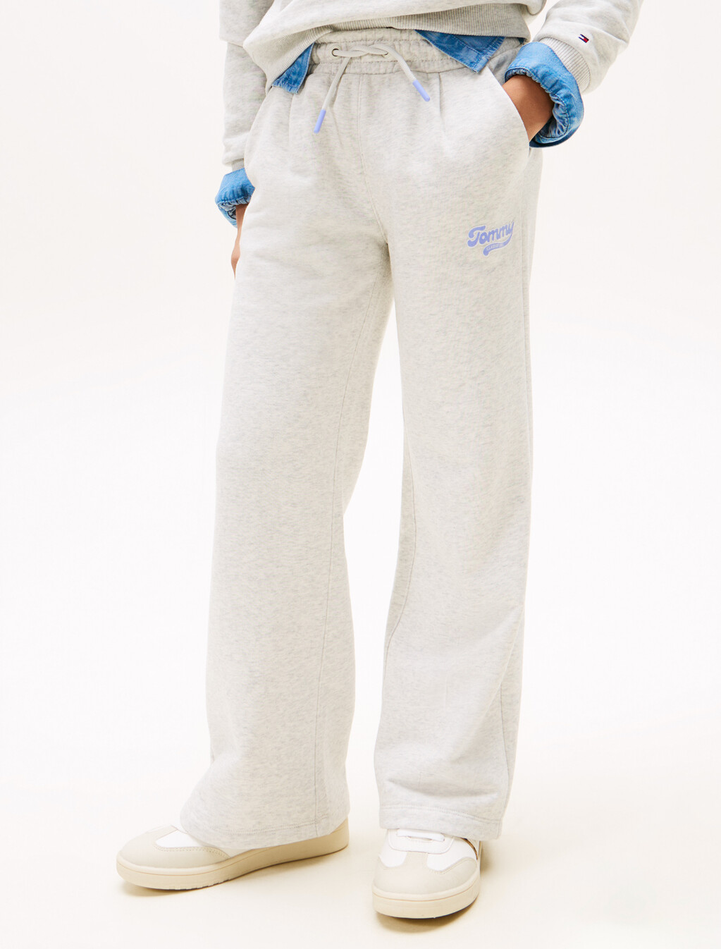 Varsity Flock Logo Wide Leg Joggers, Light Grey Heather, hi-res