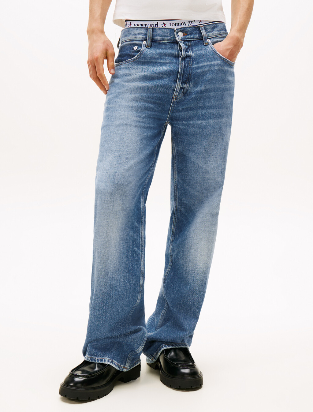 Tommy Girl 低腰寬鬆牛仔褲, Indigo Wash, hi-res