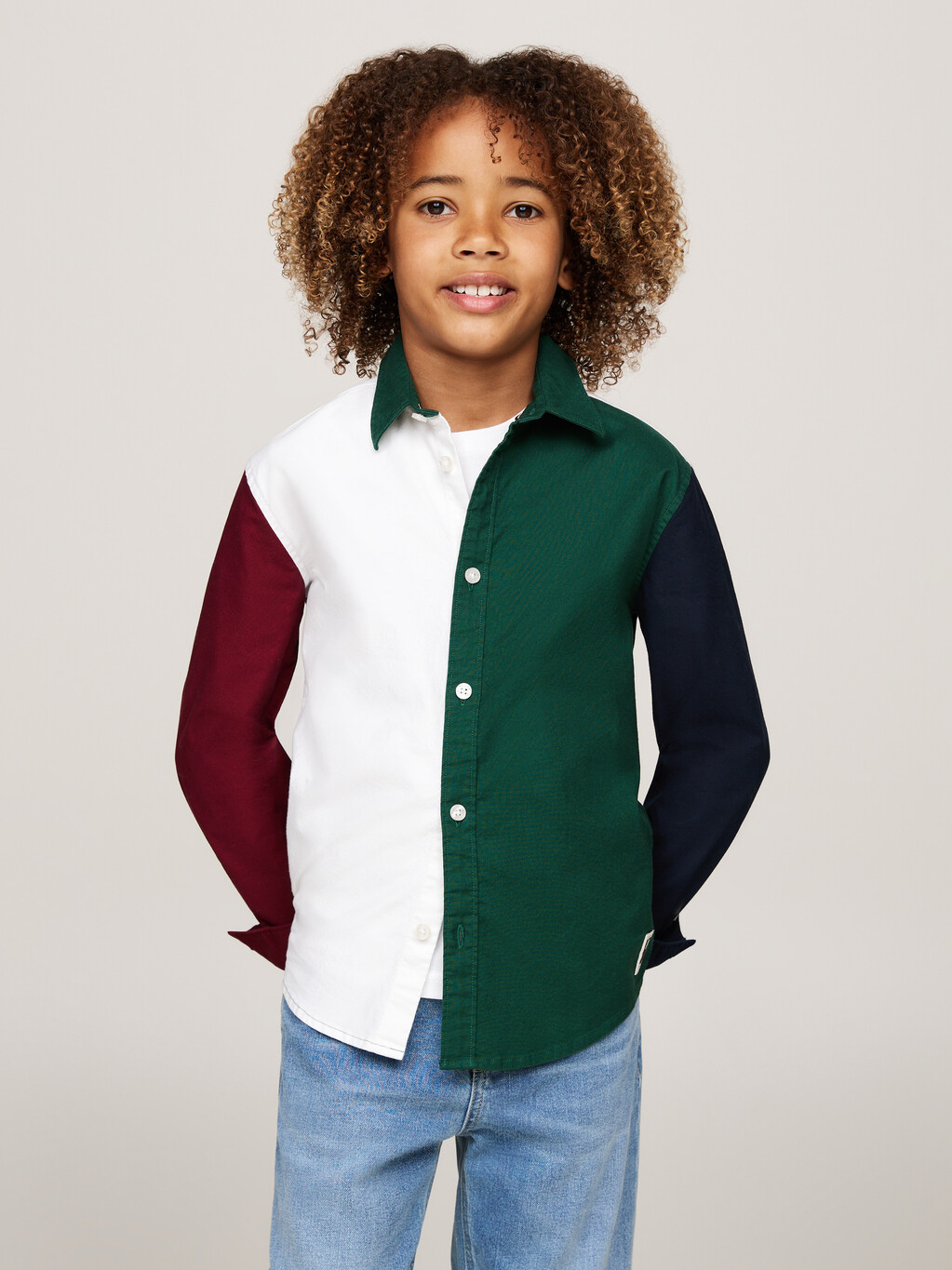 Boys Color Block Shirt, Ornamental Green / Rouge / Blue, hi-res