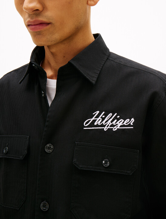 Back Logo Herringbone Relaxed Fit Overshirt