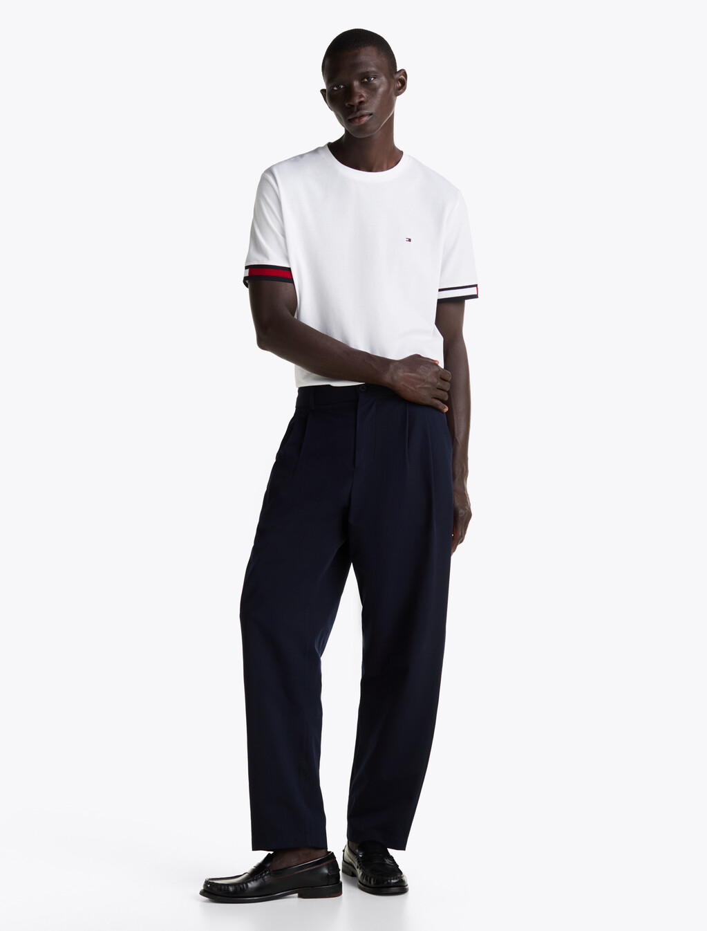 Global 條紋袖口 T 恤, White, hi-res
