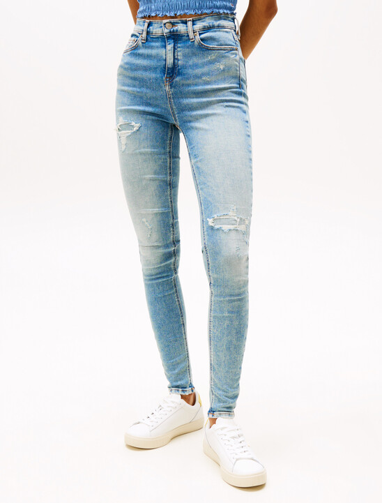 Nora Distressed Mid Rise Skinny Jeans