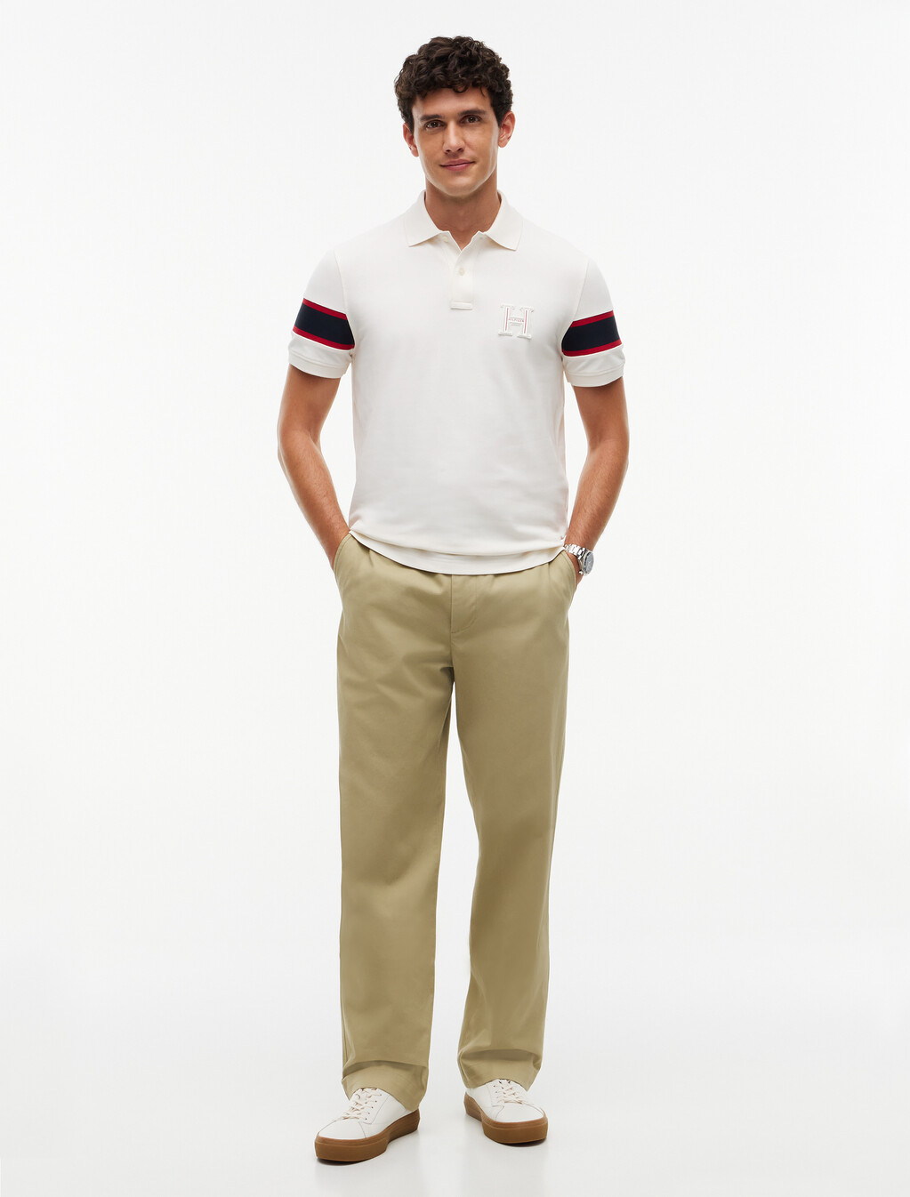 Regular Fit Logo Stripe Polo Shirt, Ivory Petal, hi-res