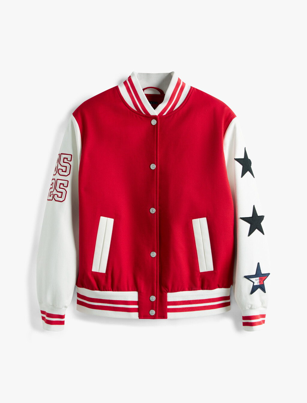 Tommy Girl Back Logo Oversized Varsity Jacket, Primary Red / Ecru, hi-res