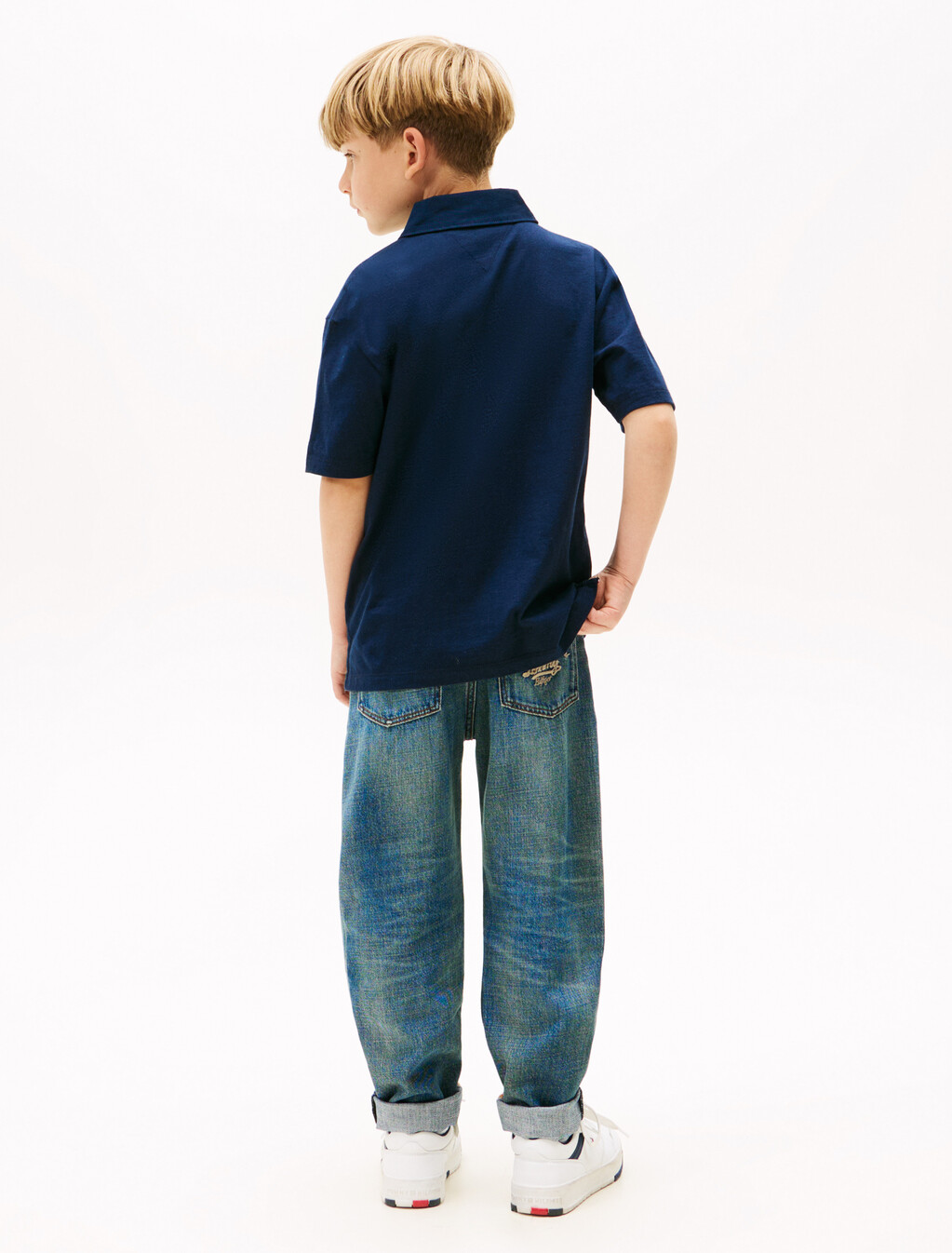 男童裝復刻風混合圖案 Polo 衫, Dark Night Navy, hi-res