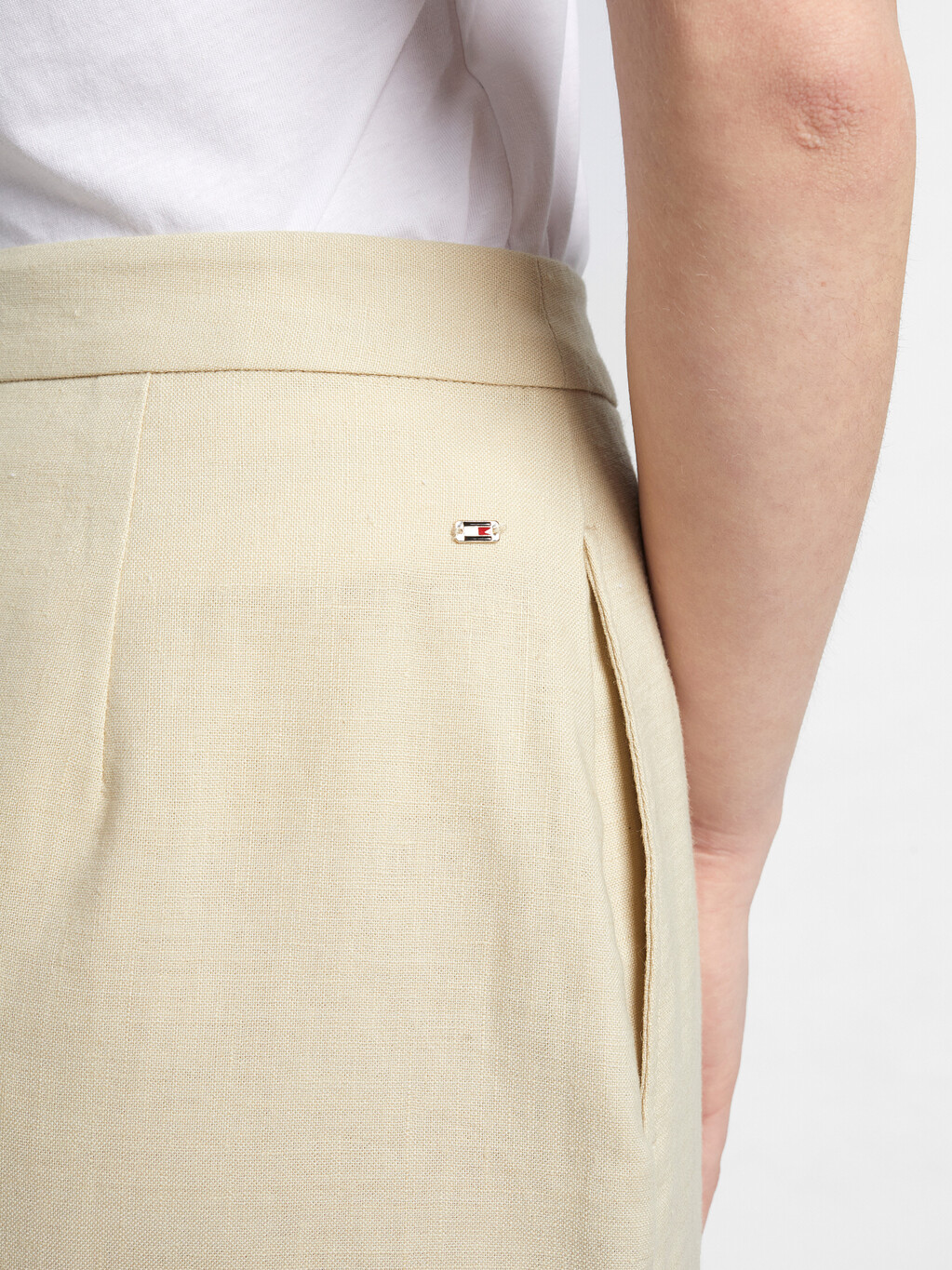 Stretch Linen Knee Length Skirt, Light Sandalwood, hi-res