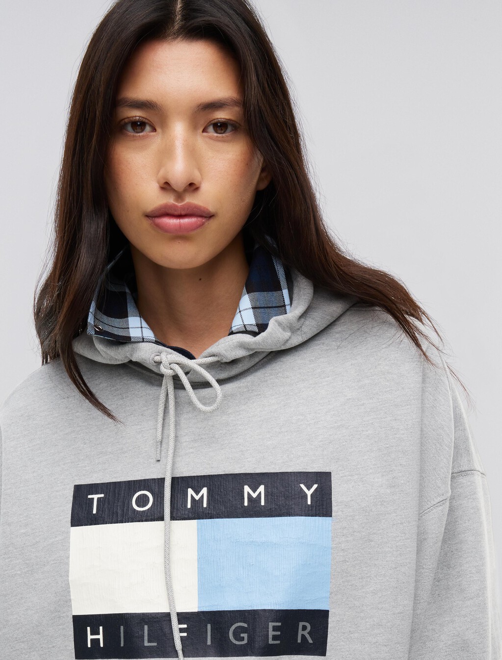 Washed Flag Logo Fleece Relaxed Hoody, Grey Heather, hi-res