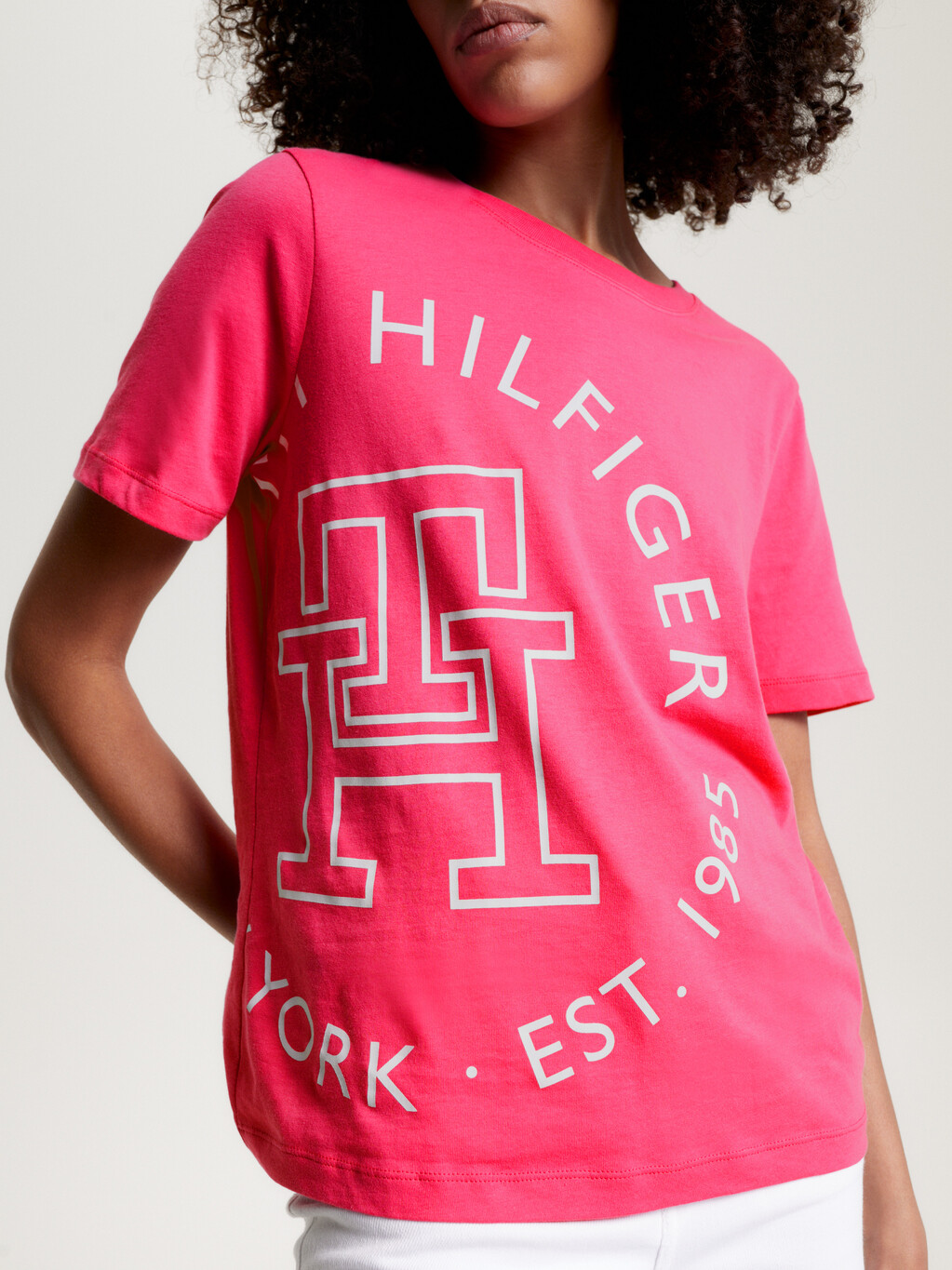 Round Logo Crewneck T-Shirt, Bright Cerise Pink, hi-res