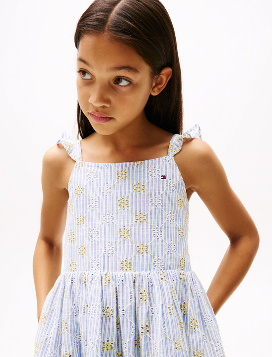 Stripe Broderie Anglaise Sleeveless Dress