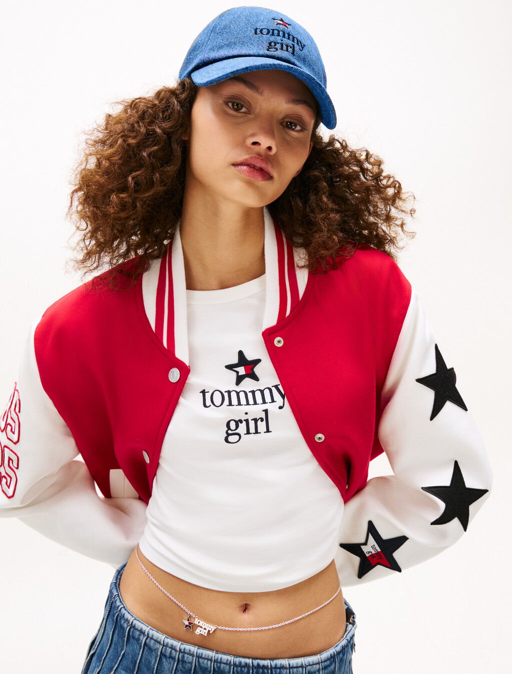 Tommy Girl Denim Baseball Cap, Mid Blue Denim Wash, hi-res