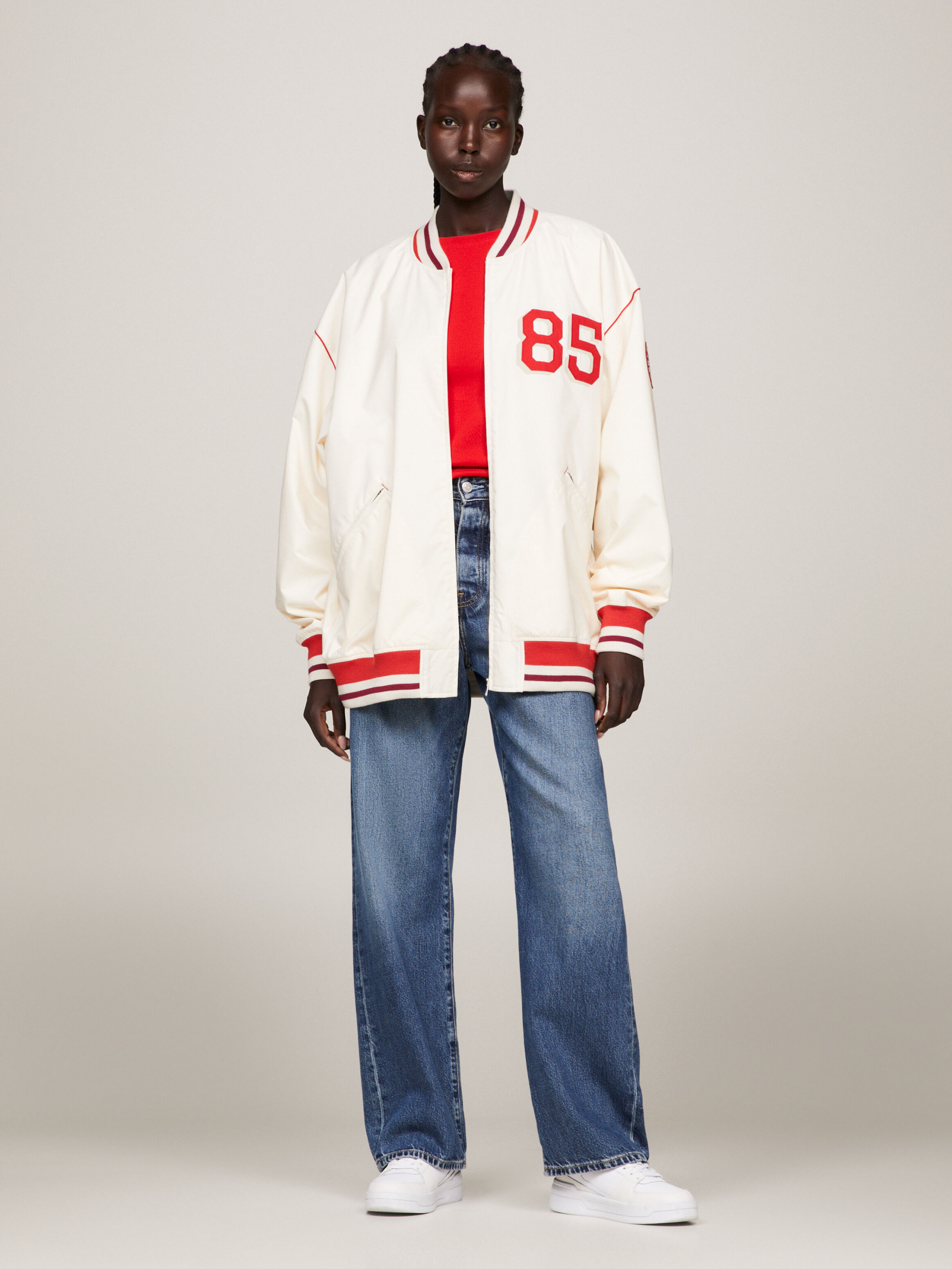 Back Logo TH Crest Oversized Baseball Jacket