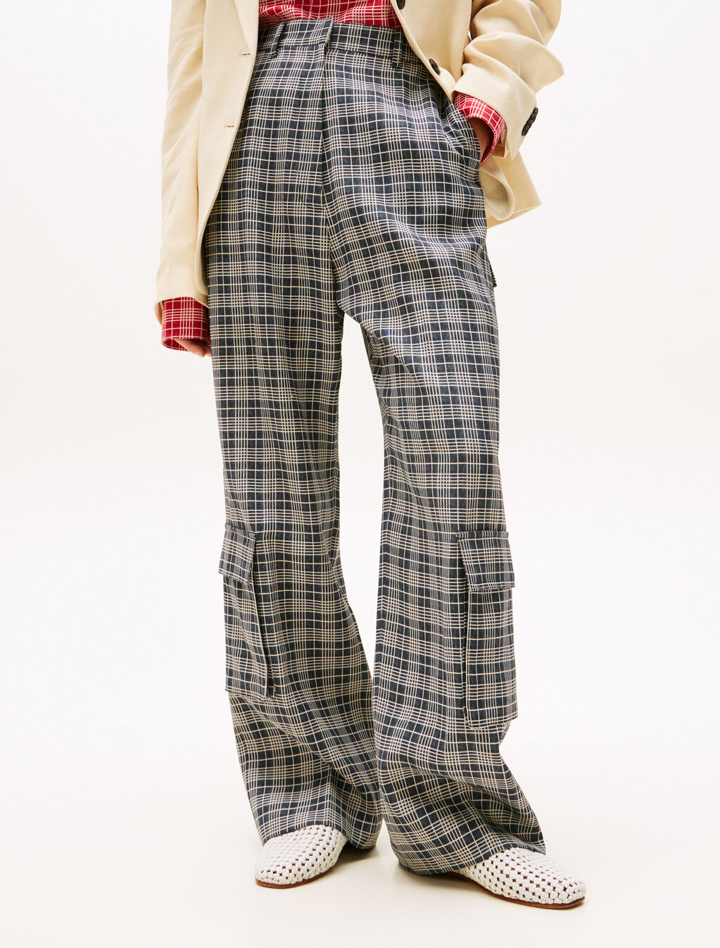The Runway 系列超寬鬆工裝長褲, Navy Cream Check, hi-res