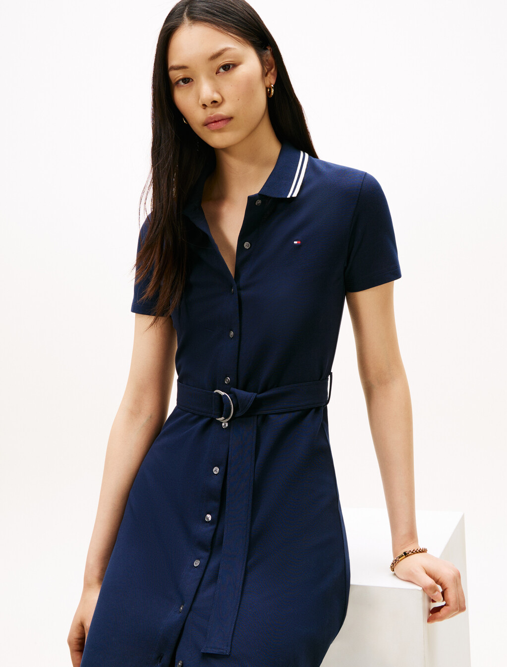 Asia Fit Midi Fit & Flare Polo Dress, Dark Night Navy, hi-res