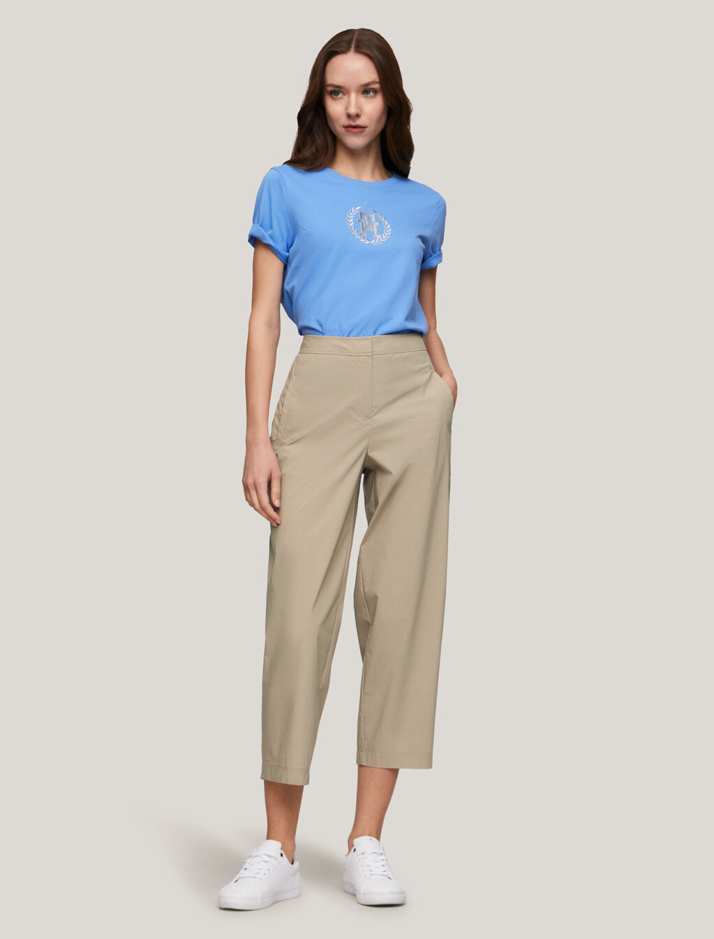 Cropped Tapered Pants, Beige, hi-res