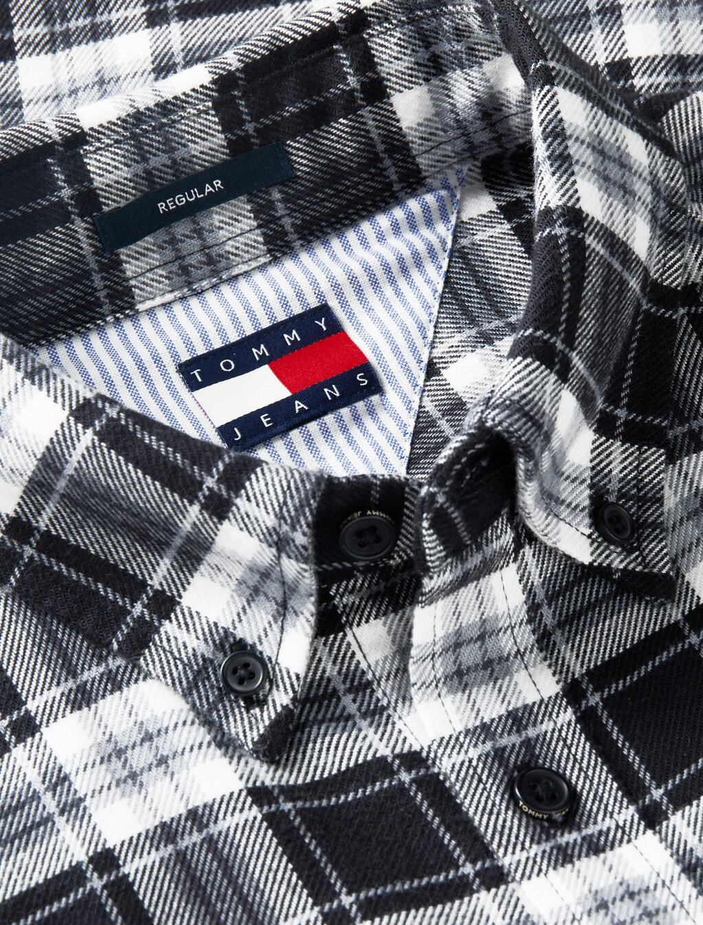 Regular Fit Check Brushed Flannel Shirt, Black Check, hi-res