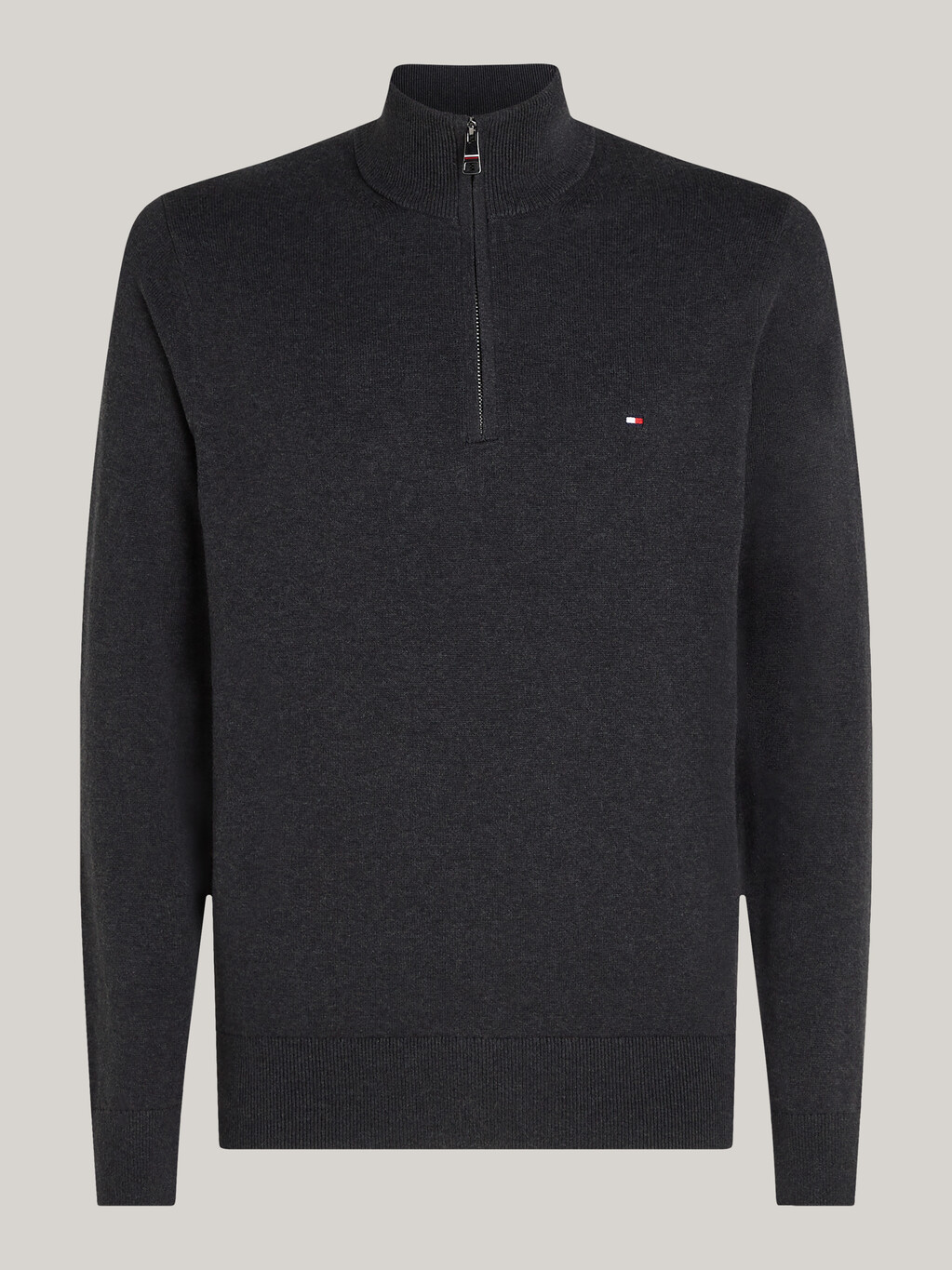 Zip-Neck Jumper, Dark Grey Heather, hi-res