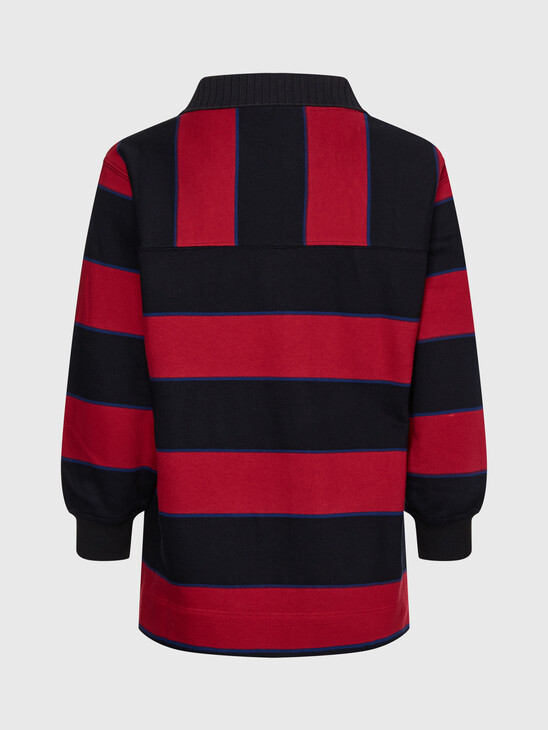 RELAXED HALF ZIP RUGBY STRIPE TOP