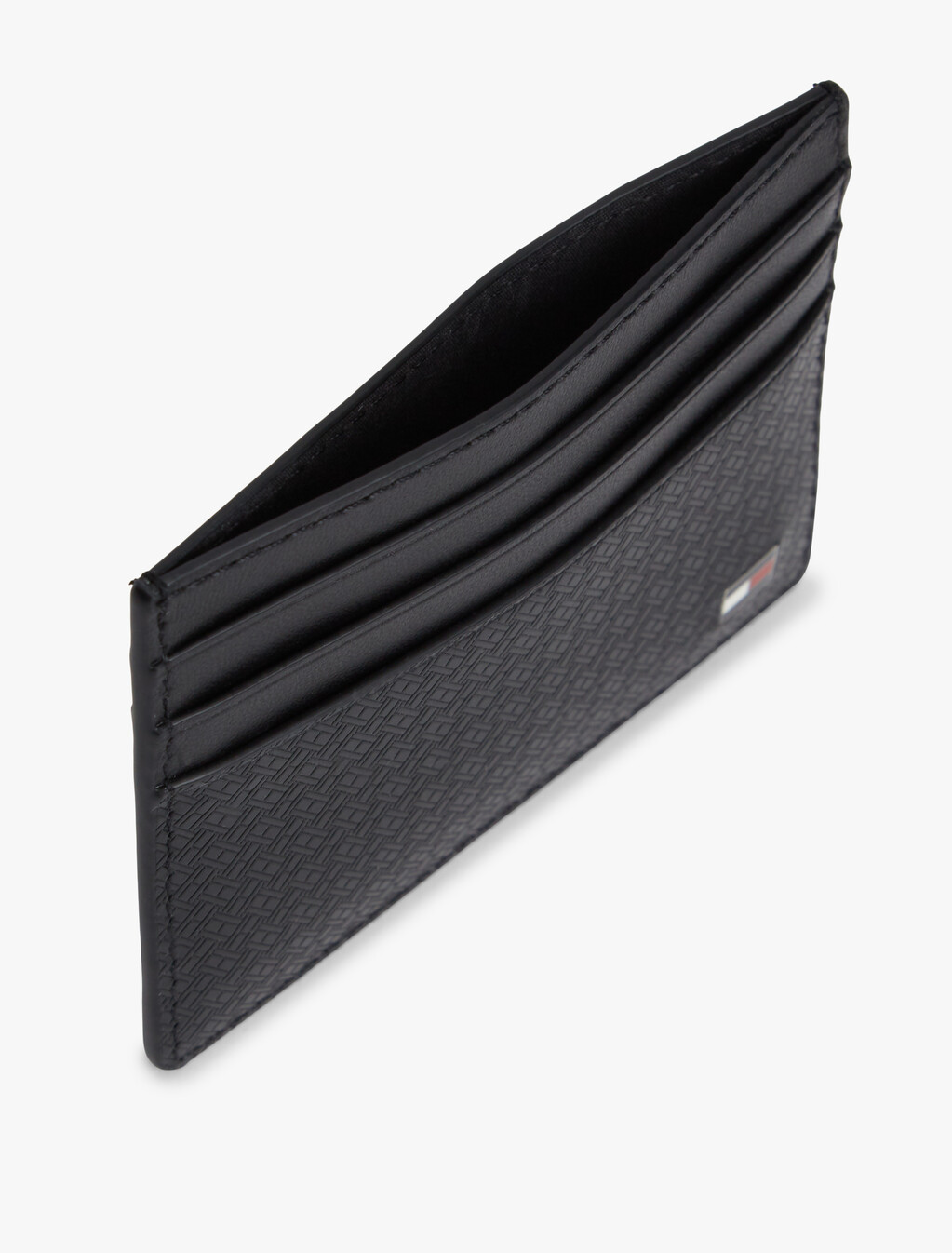 Embossed Flag Leather Credit Card Holder, Black, hi-res