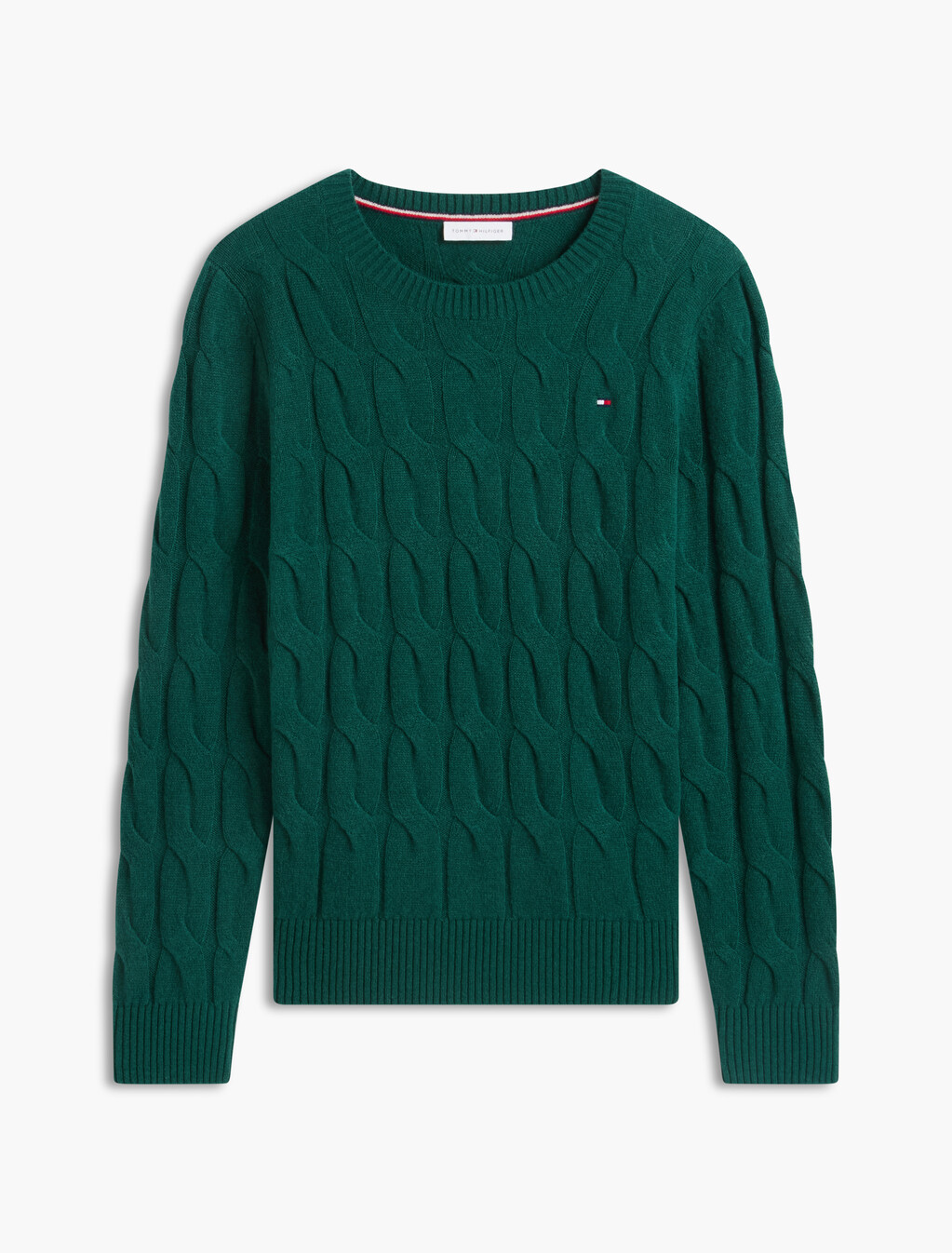 Cable Knit Pure Wool Jumper, Ornamental Green, hi-res
