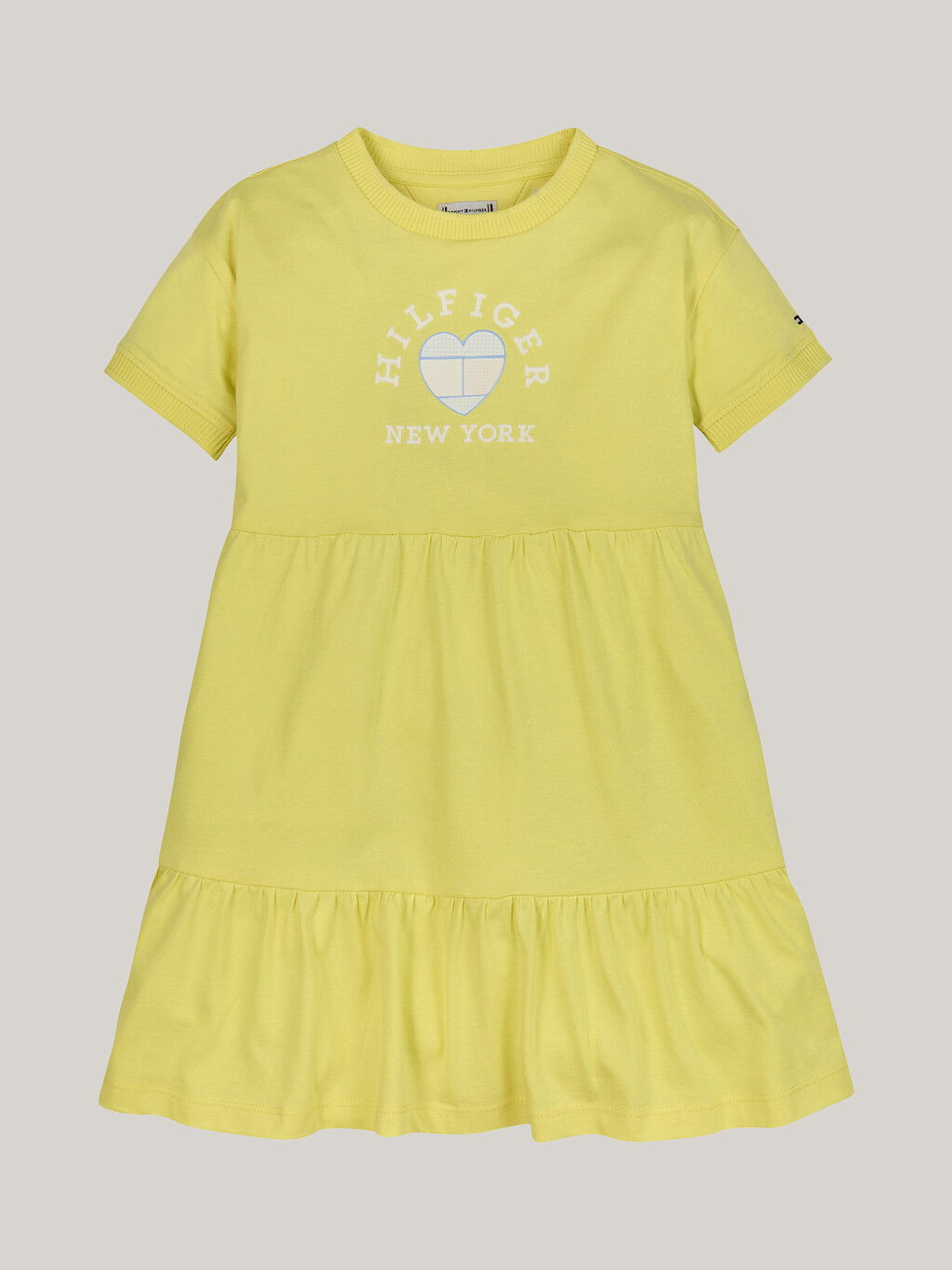 Heart Flag Logo Tiered Dress, Yellow Tulip, hi-res