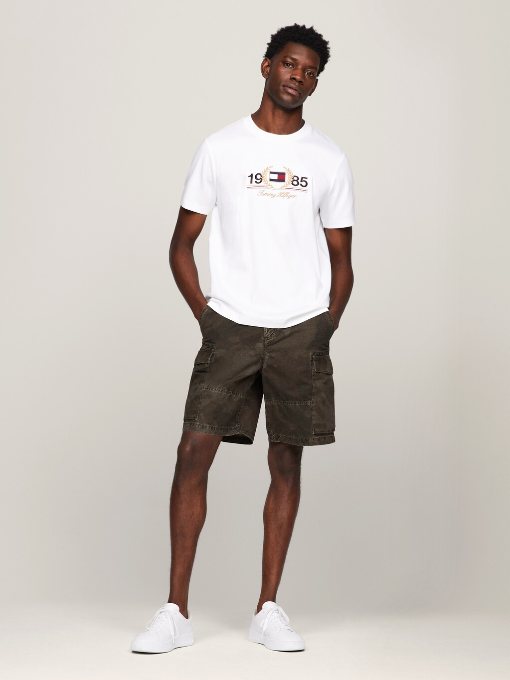 Logo Embroidery Crew Neck T-Shirt, White, hi-res