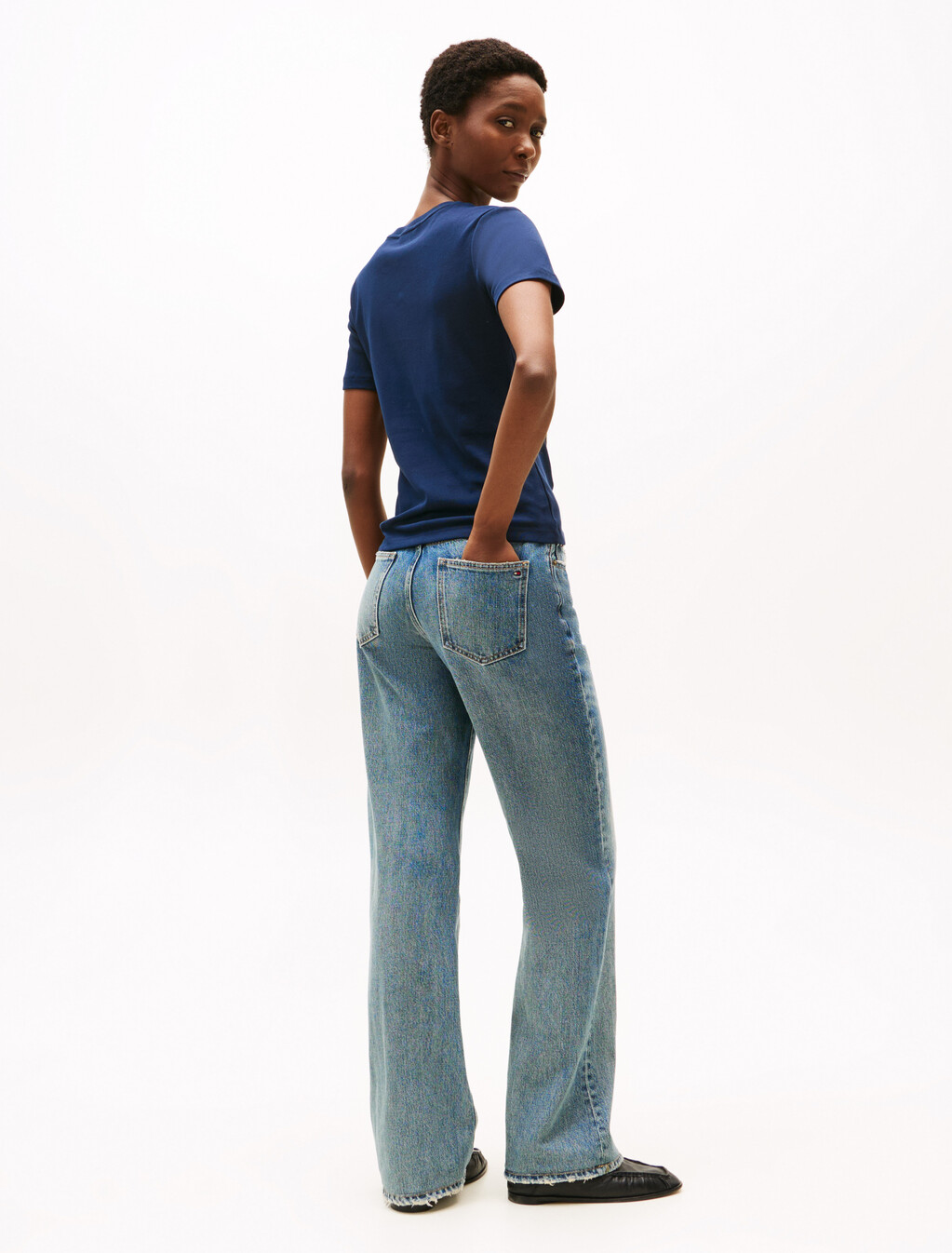 Flag Embroidery Ribbed Slim T-Shirt, Dark Night Navy, hi-res