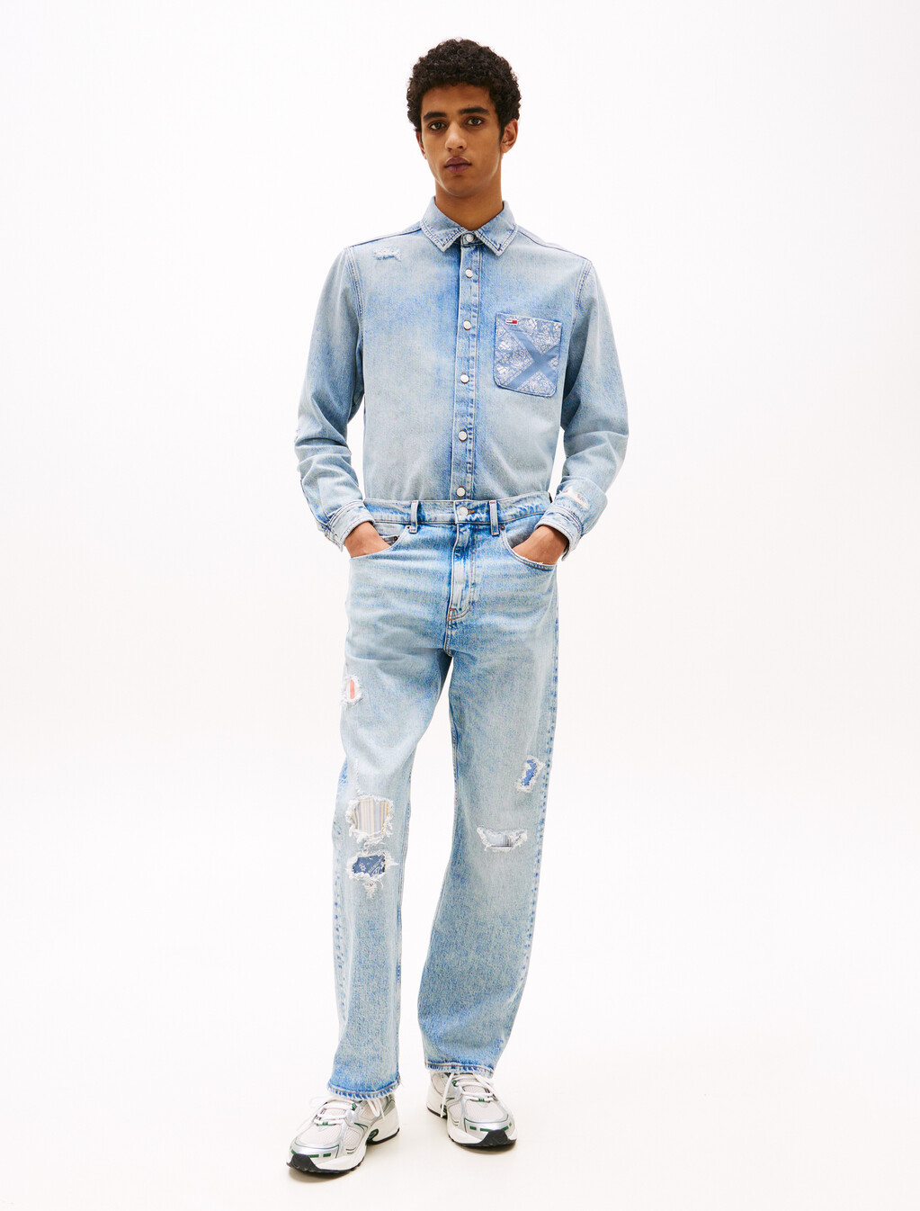 Regular Fit Distressed Denim Shirt, Denim Light, hi-res