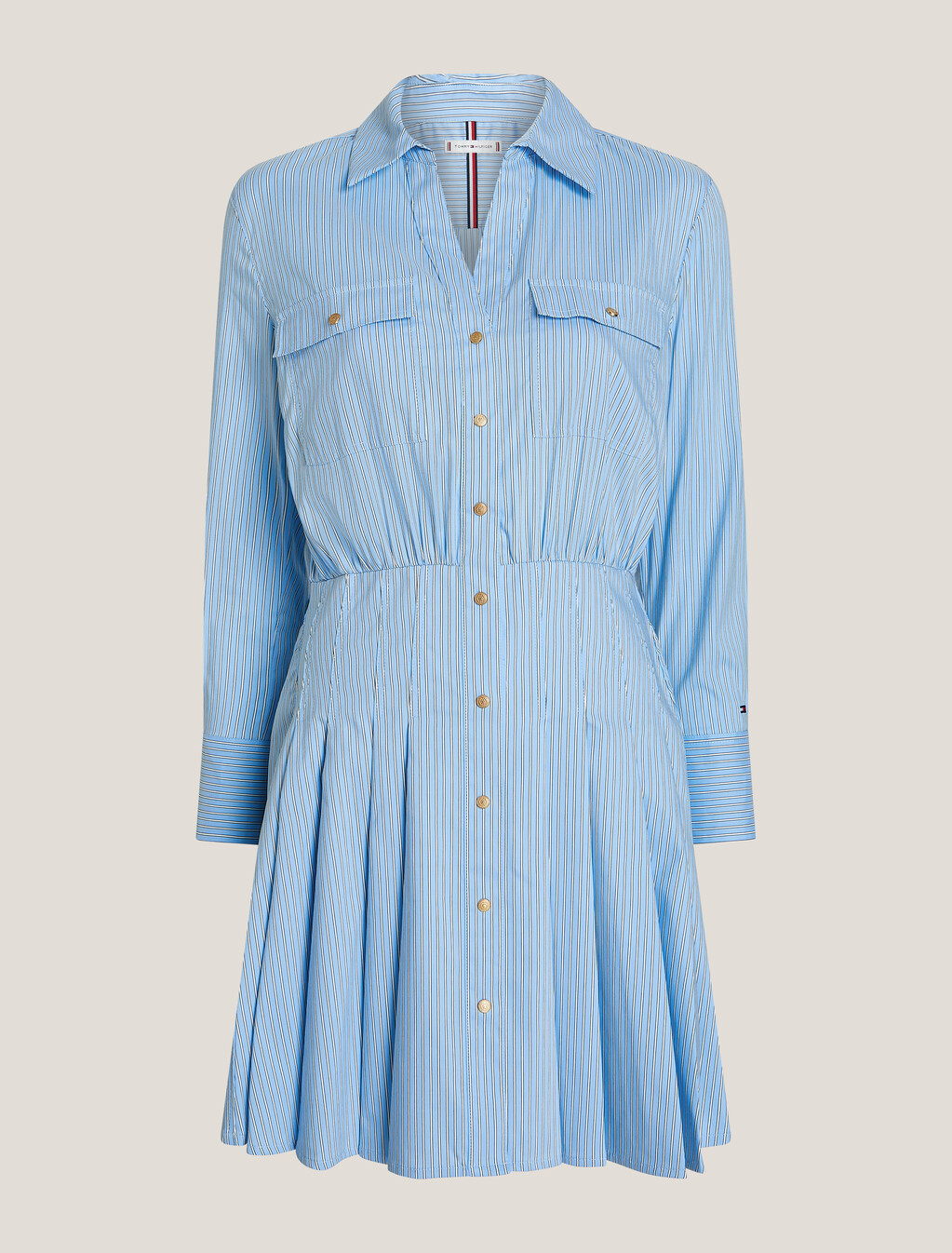 Asia Fit Stripe Pleated Shirt Dress, Ivy Stp/ Vessel Blue, hi-res