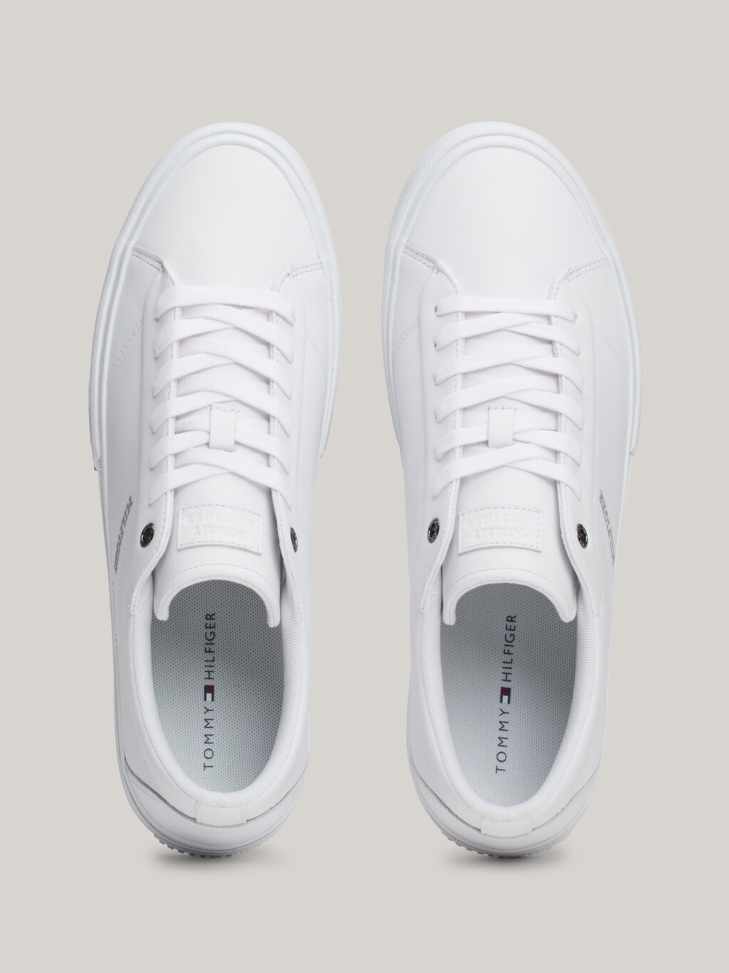 Leather Logo Lace-Up Trainers, White, hi-res