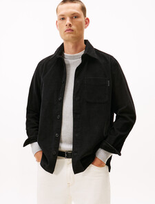 Relaxed Corduroy Overshirt, Black, hi-res