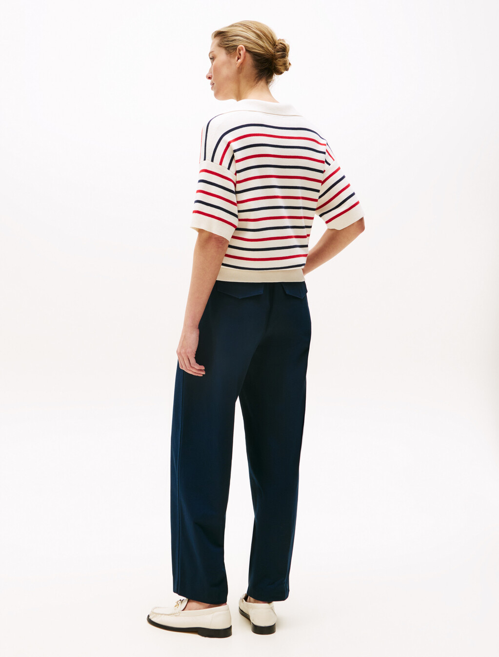 Stripe Short Sleeve Polo Jumper, Ivory Petal/Rwb Stp, hi-res