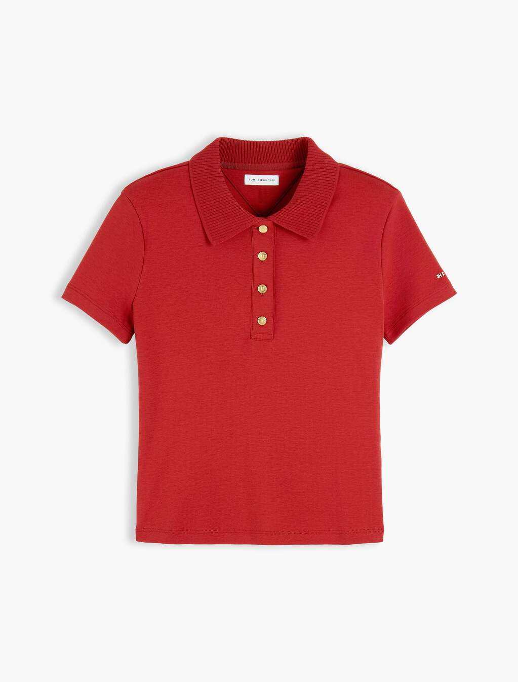 Slim Fit Gold-Tone Button Polo Shirt, Dark Magma, hi-res