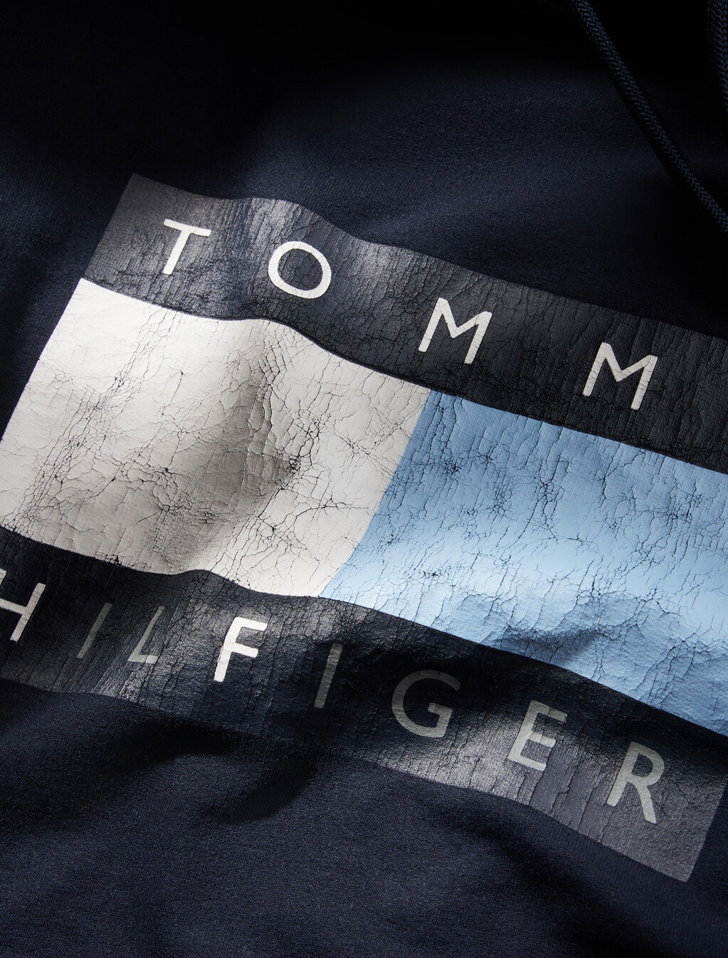 Washed Flag Logo Fleece Relaxed Hoody, Navy Blue, hi-res