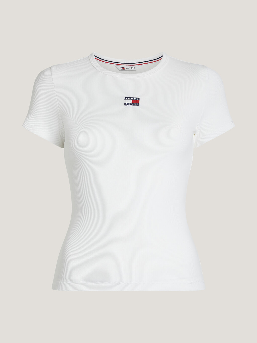 Slim Badge Ribbed T-Shirt, White, hi-res